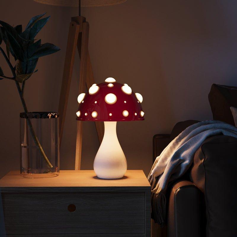 Houbová stolní lampa – jemné osvětlení a originální styl