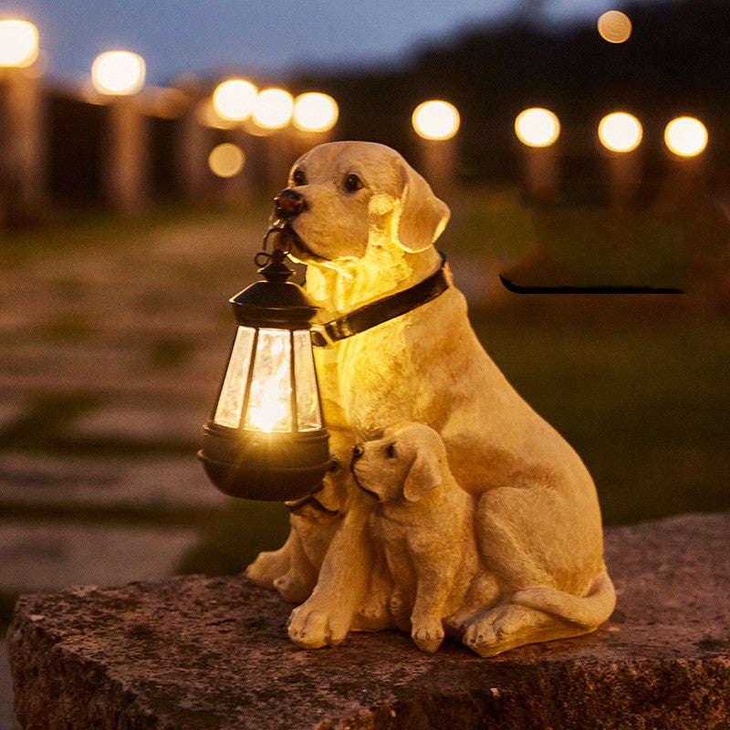 Statua Di Cane Solare Con Lanterna LED – Decorazione E Luce