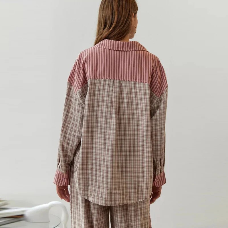 Charlotte | Pyjamas Komfortabel Chic Med Striper Og Ruter