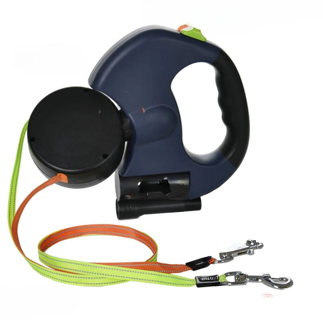 Laisse Double Rétractable Pour Chiens – Avec Lampe LED Et Distributeur De Sacs