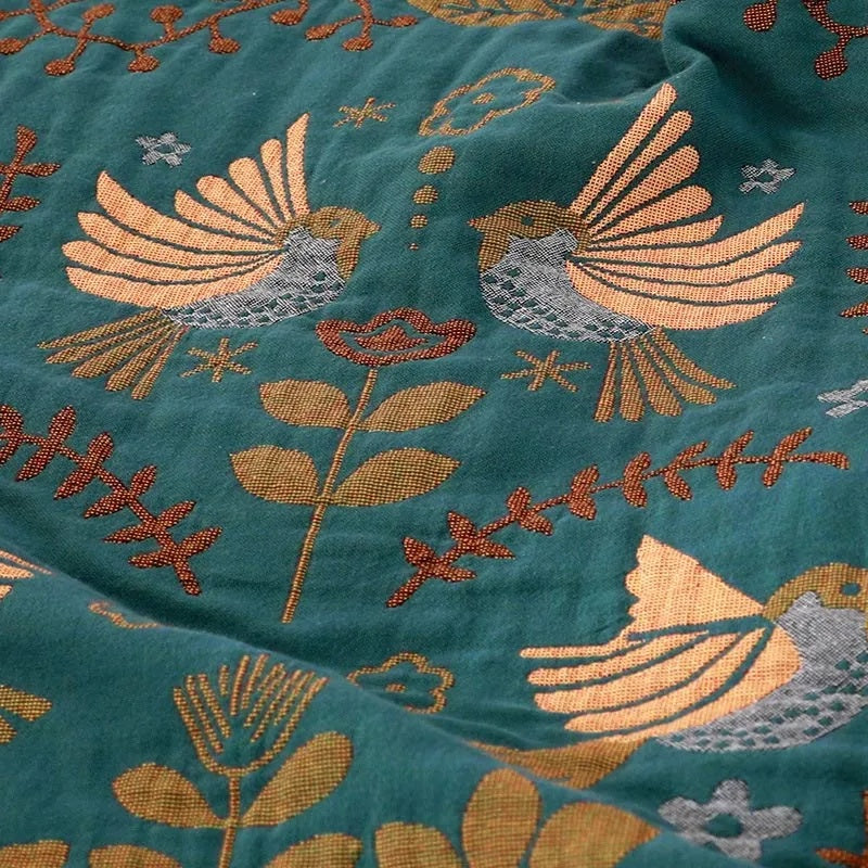 Plaid Réversible Style Scandinave Motifs Oiseaux