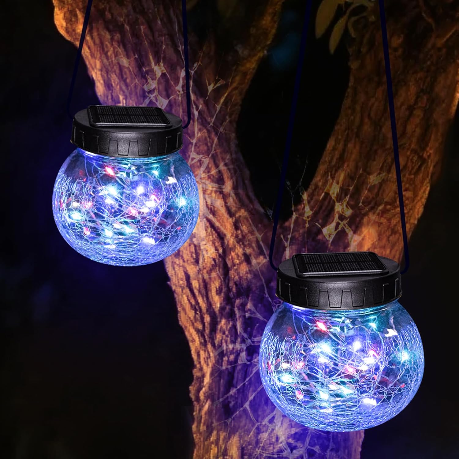 פנס סולארי תלוי — אלגנטיות בזכוכית סדוקה 