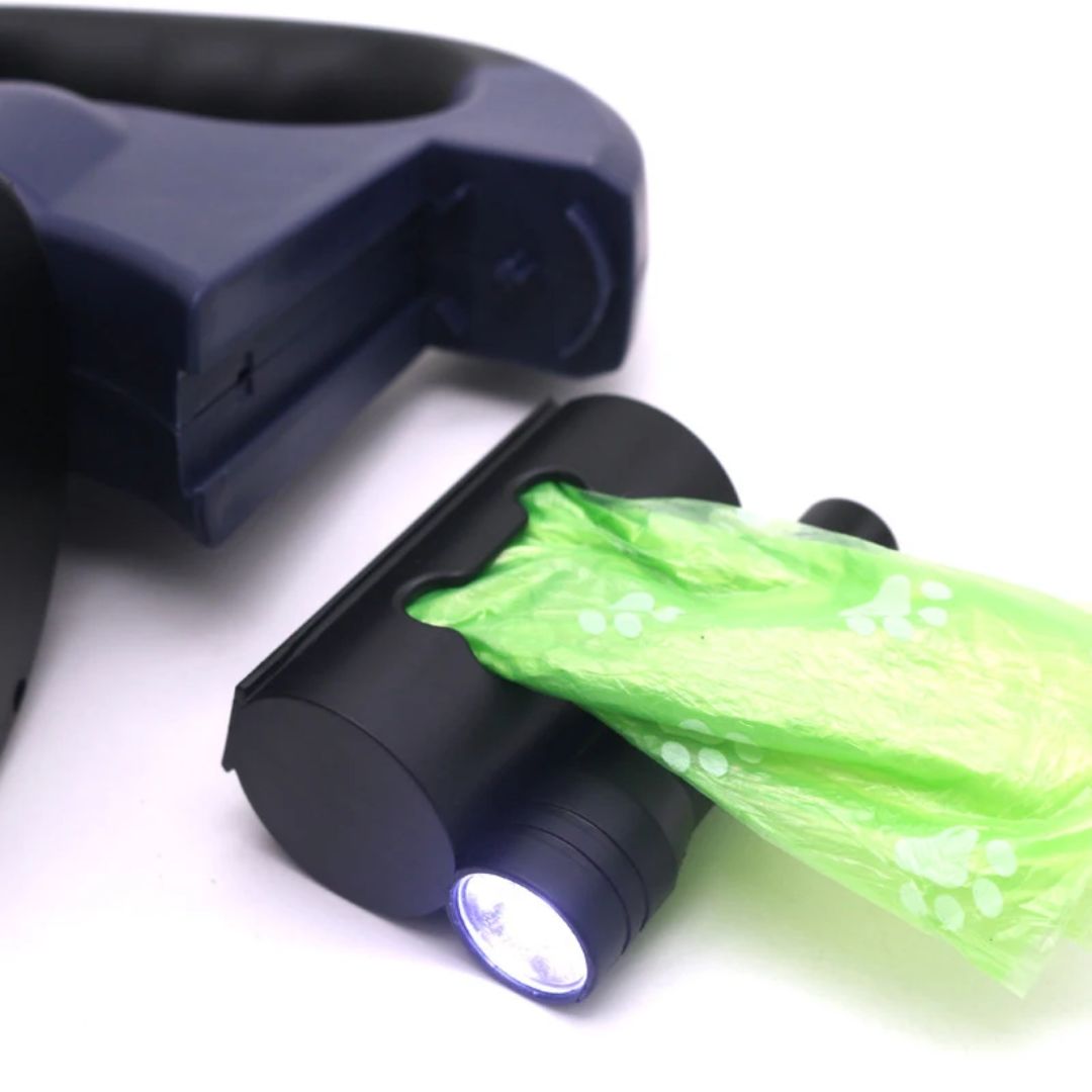 Laisse Double Rétractable Pour Chiens – Avec Lampe LED Et Distributeur De Sacs