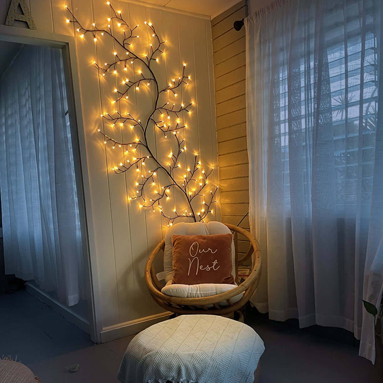 Wall Garland in the Shape of a Branch — Warm and Natural Lighting 
