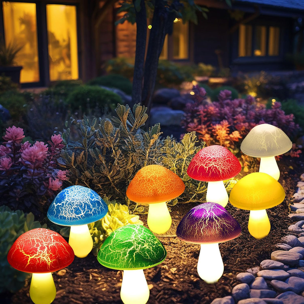 Kit de lumini solare de grădină — ciuperci luminoase decorative 